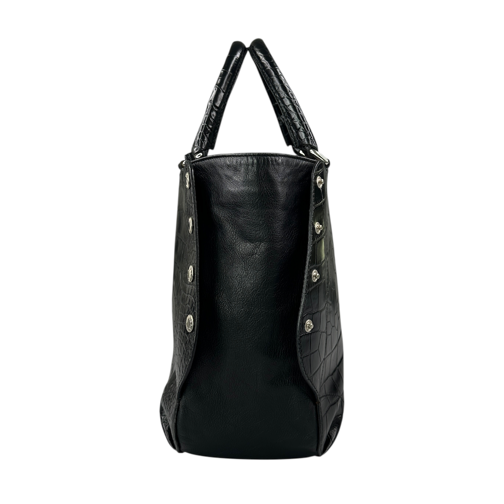 FURLA CROCODILE PRINT TOTE BAG - BLACK