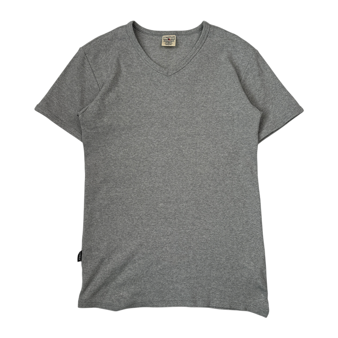 (M) AVIREX RIBBED V NECK T-SHIRT - GREY