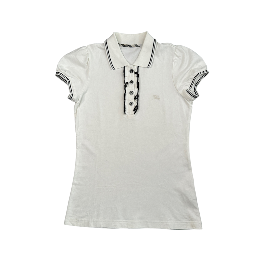 (38) BURBERRY BLUE LABEL FRILLED POLO SHIRT - WHITE