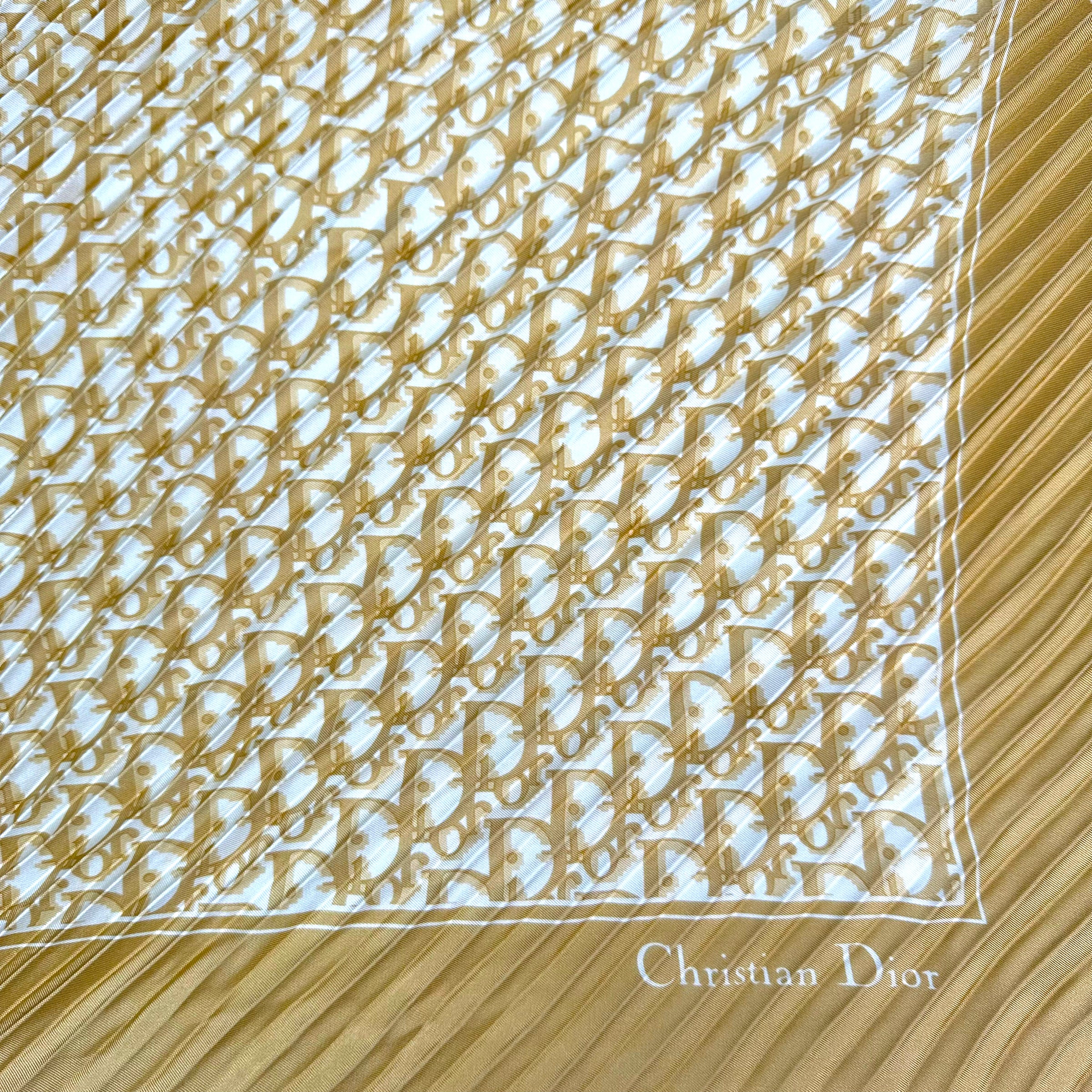 DIOR PLEATED GOLD MONOGRAM SILK SCARF