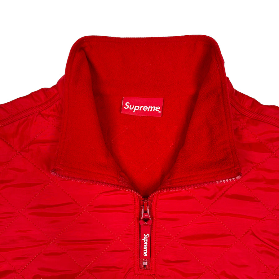 SUPREME RED QUILTED SS17 NYLON QUARTER ZIP PULLOVER