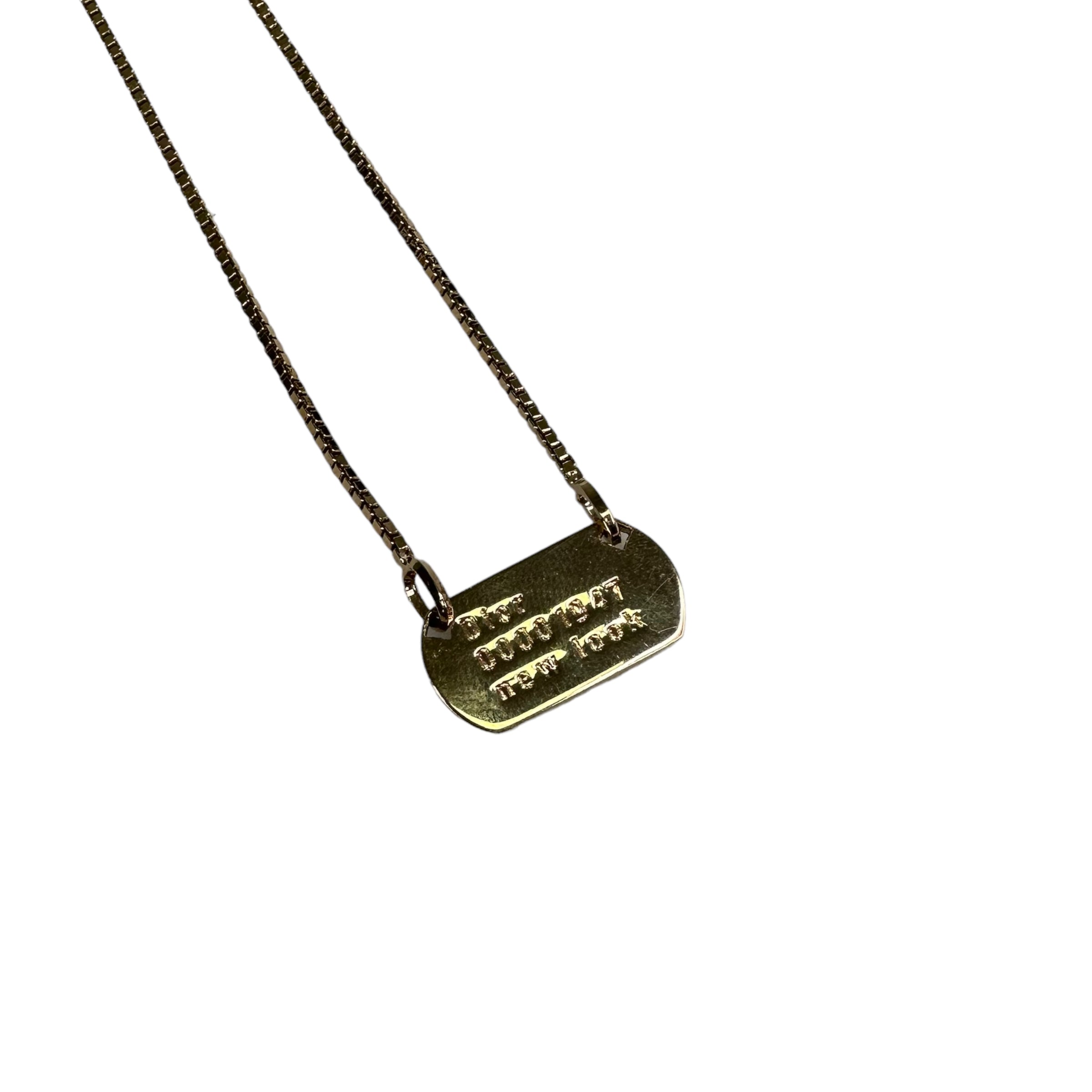 DIOR 'NEW YORK' TAG PENDANT NECKLACE GOLD PLATED