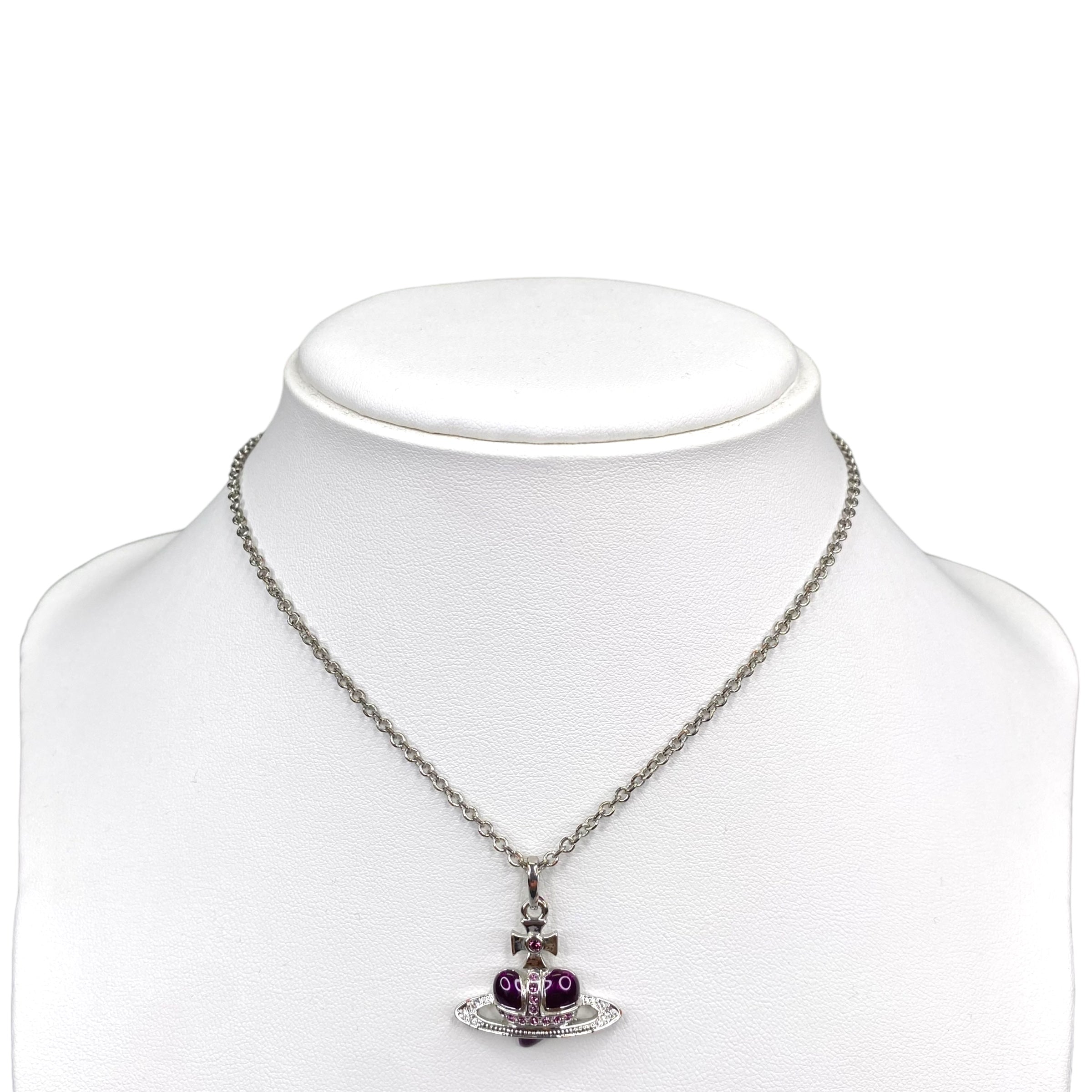 VIVIENNE WESTWOOD PURPLE HEART ORB SILVER PLATED NECKLACE