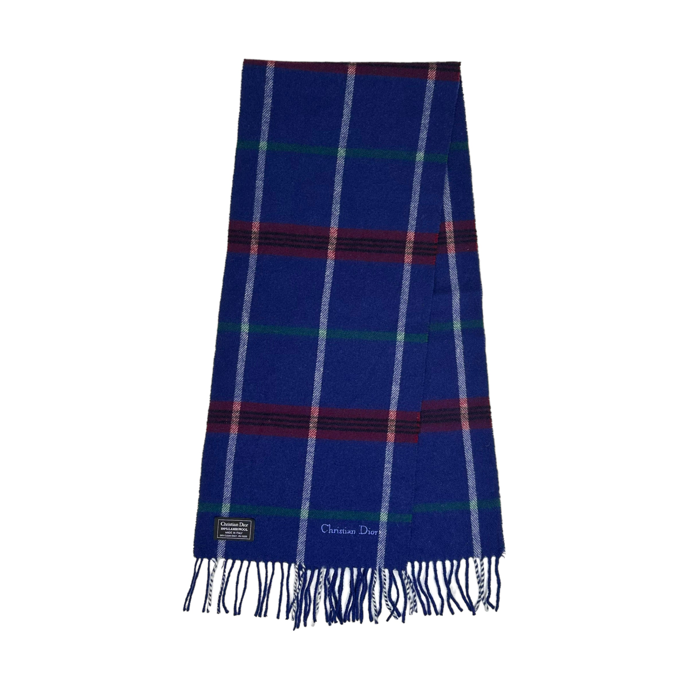 DIOR NAVY LAMBSWOOL PLAID SCARF