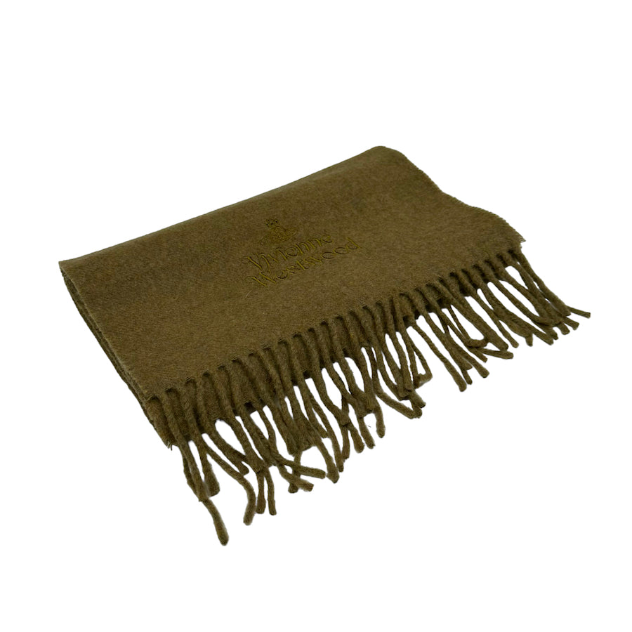 VIVIENNE WESTWOOD LOGO EMBROIDERED SCARF - KHAKI