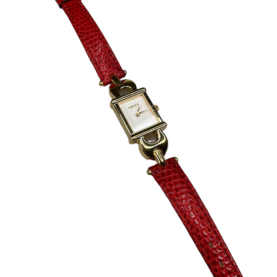 GUCCI 1800L QUARTZ WATCH - GOLD / RED LEATHER STRAP