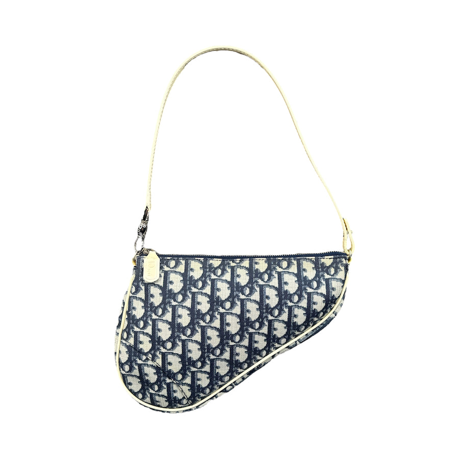 DIOR TROTTER COATED CANVAS SADDLE BAG - BLUE / WHITE