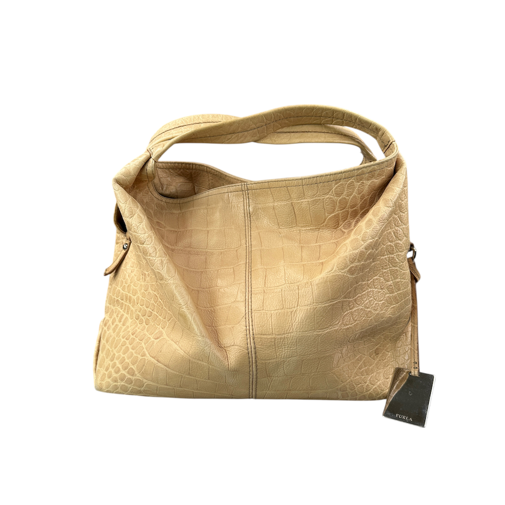FURLA CROCODILE PRINT SHOULDER BAG - TAN