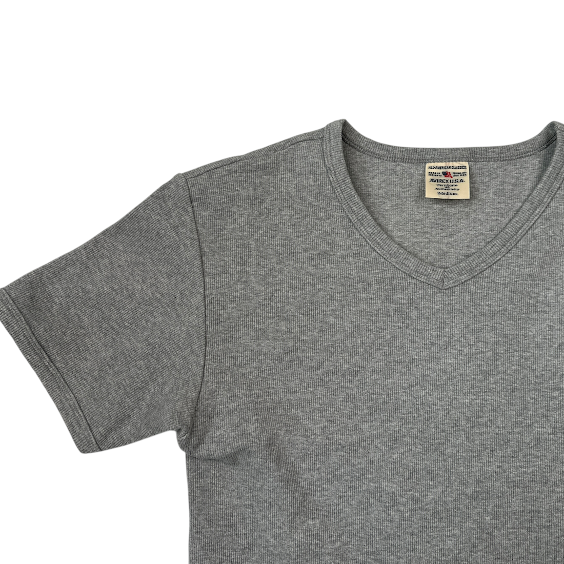 (M) AVIREX RIBBED V NECK T-SHIRT - GREY