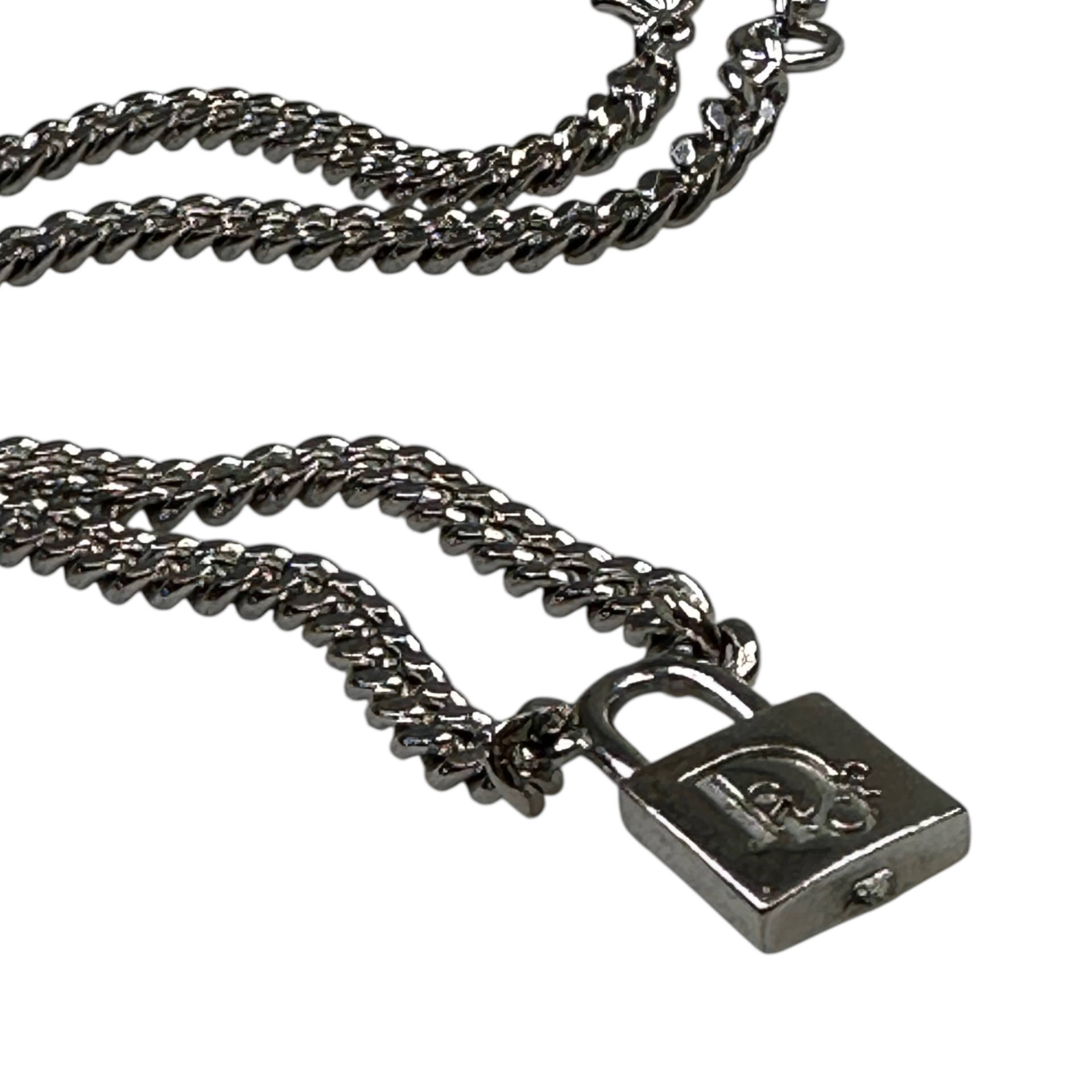 DIOR PADLOCK NECKLACE - BRASS (SILVER PLATED)