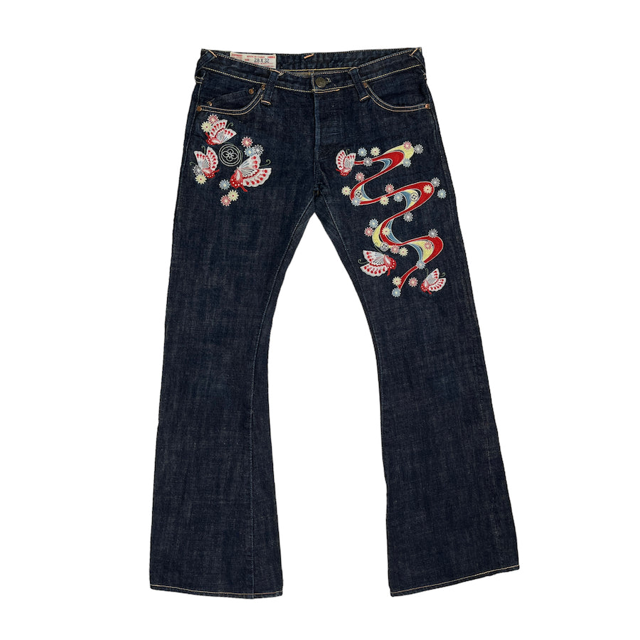 EVISU YAMANE LOT 0005 EMBROIDERED BUTTERFLY JEANS