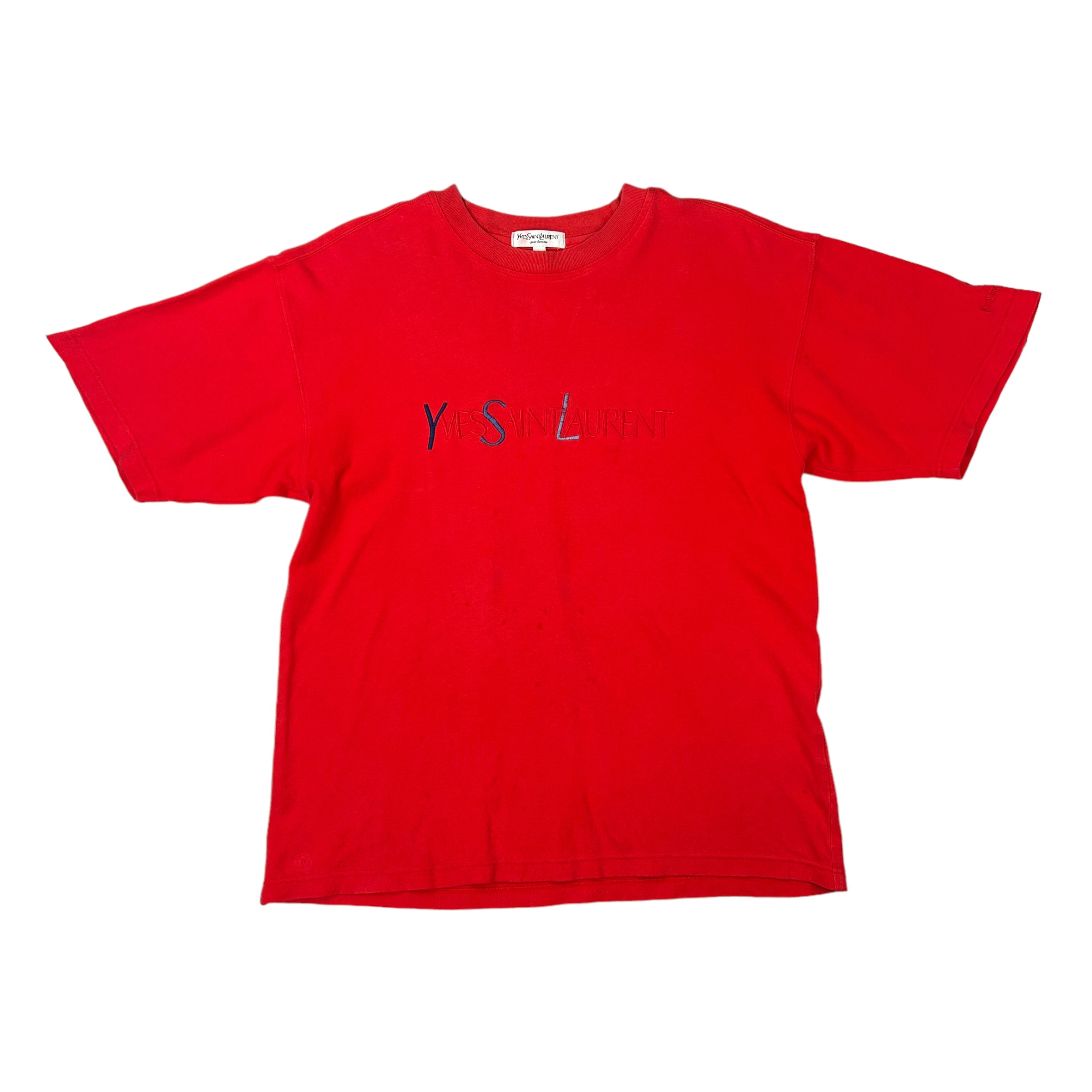 YSL EMBROIDERED SPELLOUT TEE - RED