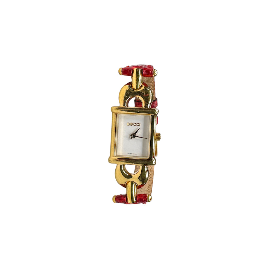 GUCCI 1800L QUARTZ WATCH - GOLD / RED LEATHER STRAP