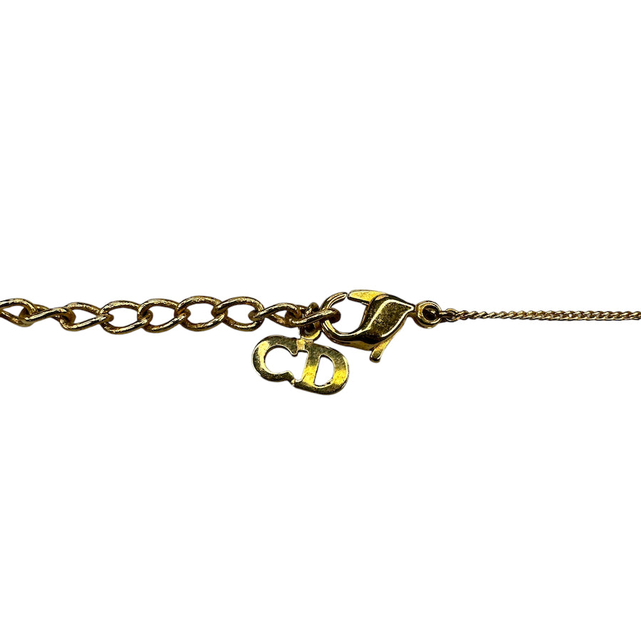 DIOR FAUX PEARL OBLIQUE PENDANT NECKLACE - GOLD