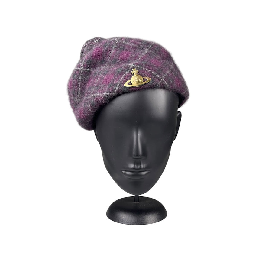 VIVIENNE WESTWOOD PURPLE PLAID FLEECE BERET