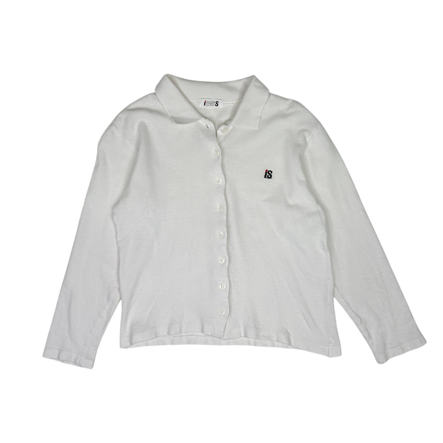 ISSEY MIYAKE LONG SLEEVE POLO BUTTON UP - WHITE