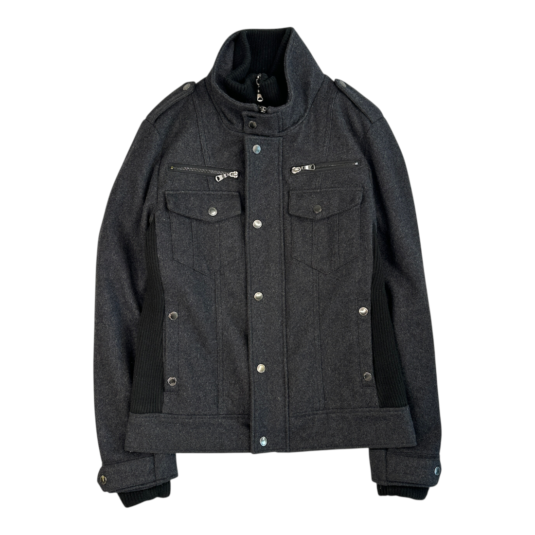 (M) SEMANTIC DESIGN WOOL-BLEND DOUBLE ZIP JACKET - GREY