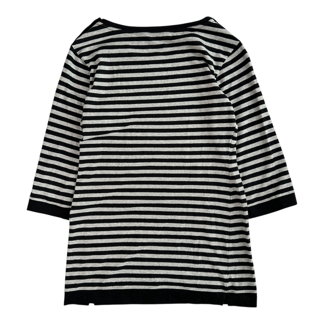(1) BURBERRY BLACK LABEL STRIPED 3/4 SLEEVE TOP - GREY/BLACK