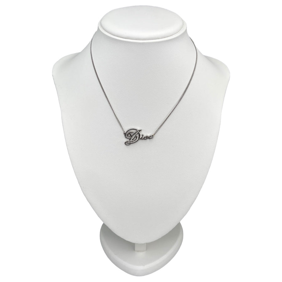 DIOR CURSIVE LOGO PENDANT SILVER-PLATED NECKLACE