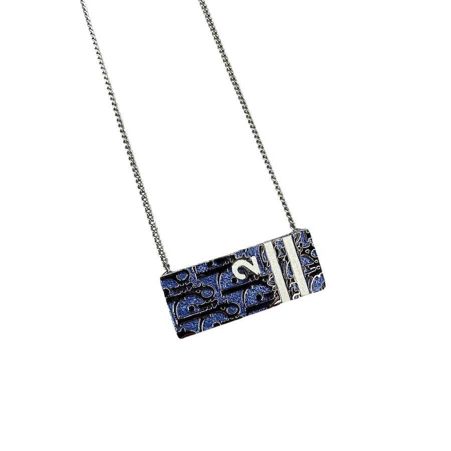 DIOR BLUE TROTTER PLATE NECKLACE - SILVER PLATED