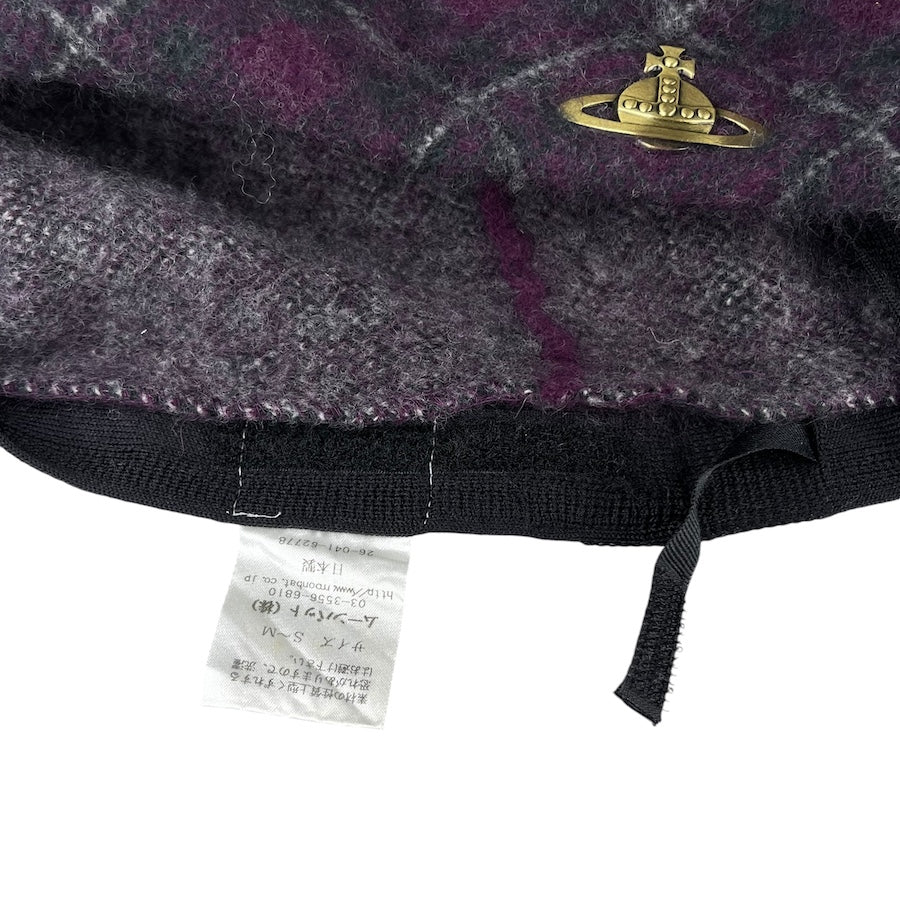 VIVIENNE WESTWOOD PURPLE PLAID FLEECE BERET