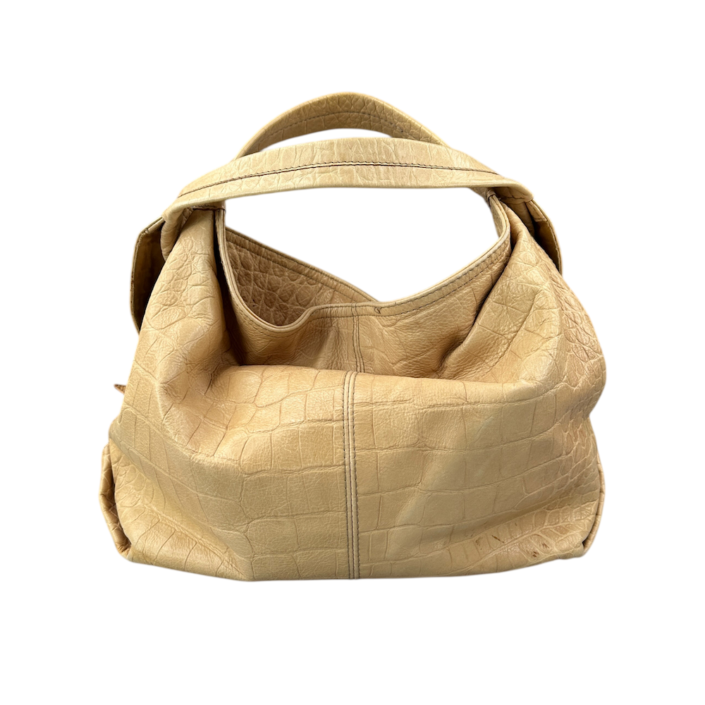 FURLA CROCODILE PRINT SHOULDER BAG - TAN