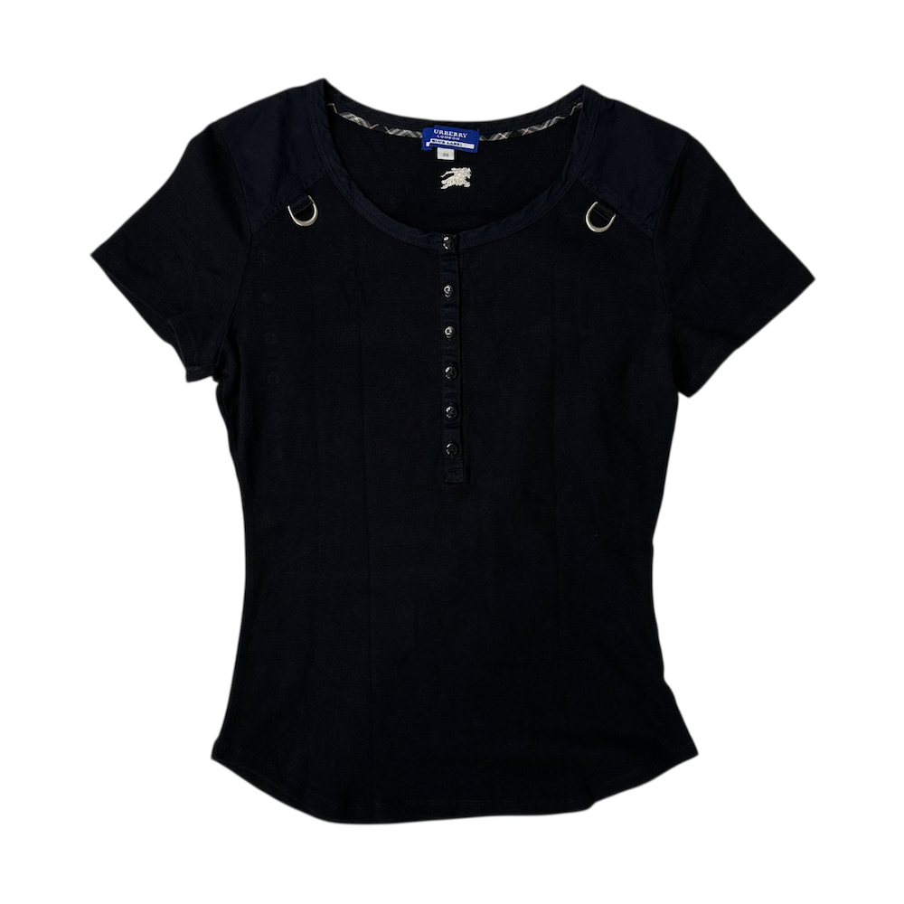 BURBERRY BLUE LABEL HALF-BUTTON TOP - BLACK