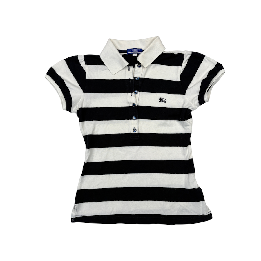 BURBERRY BLUE LABEL STRIPE POLO SHIRT - NAVY / WHITE