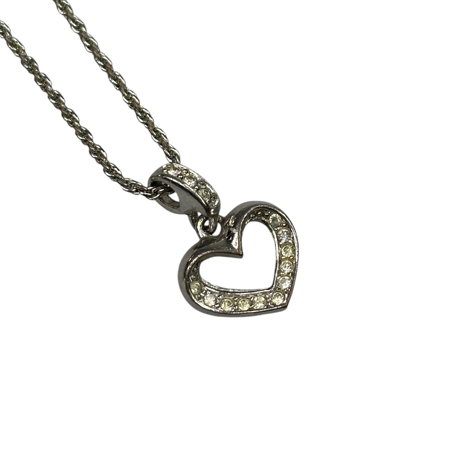 DIOR RHINESTONE HEART NECKLACE - BRASS (SILVER PLATED)