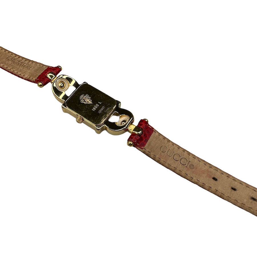 GUCCI 1800L QUARTZ WATCH - GOLD / RED LEATHER STRAP