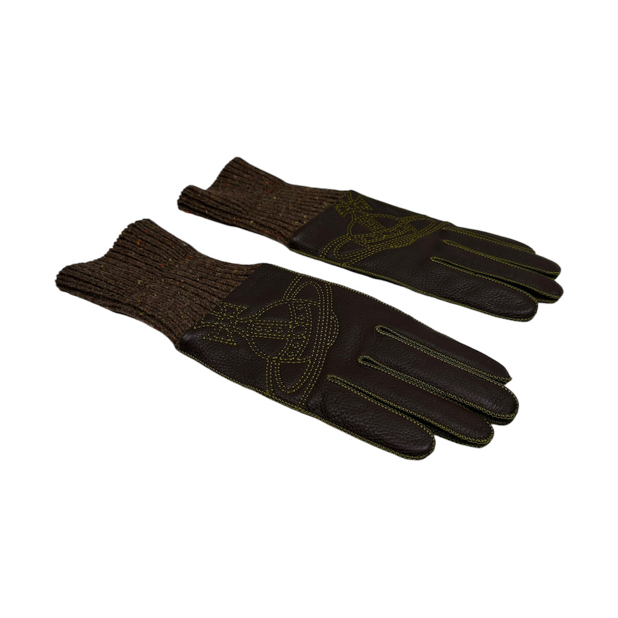 VIVIENNE WESTWOOD BROWN / GREEN DEER LEATHER ORB GLOVES