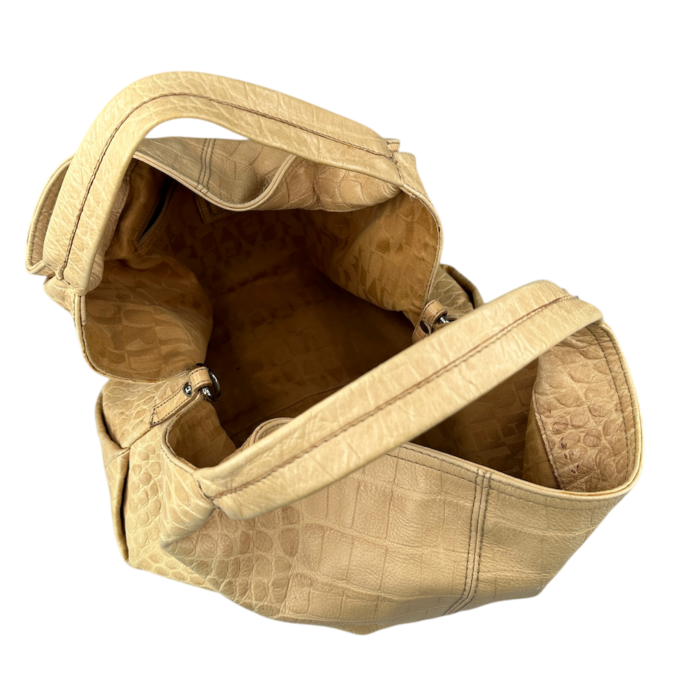 FURLA CROCODILE PRINT SHOULDER BAG - TAN