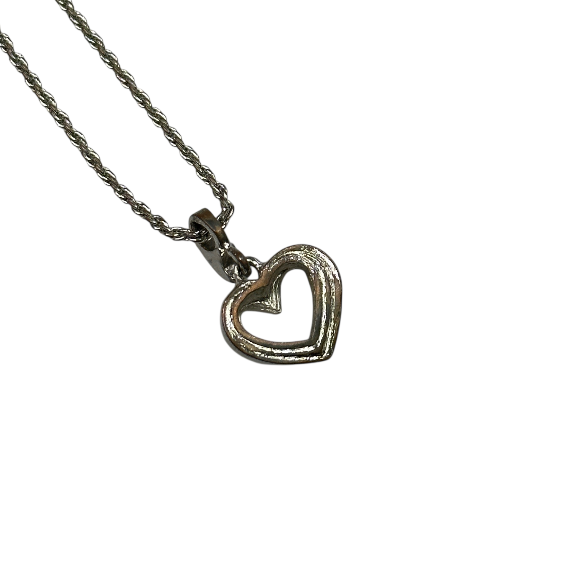 DIOR RHINESTONE HEART NECKLACE - BRASS (SILVER PLATED)