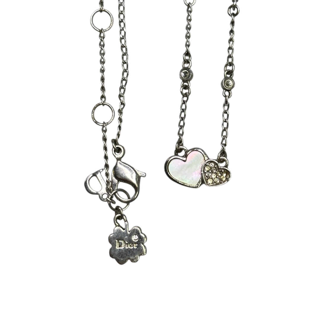 DIOR JOINED HEART PENDANT NECKLACE SILVER