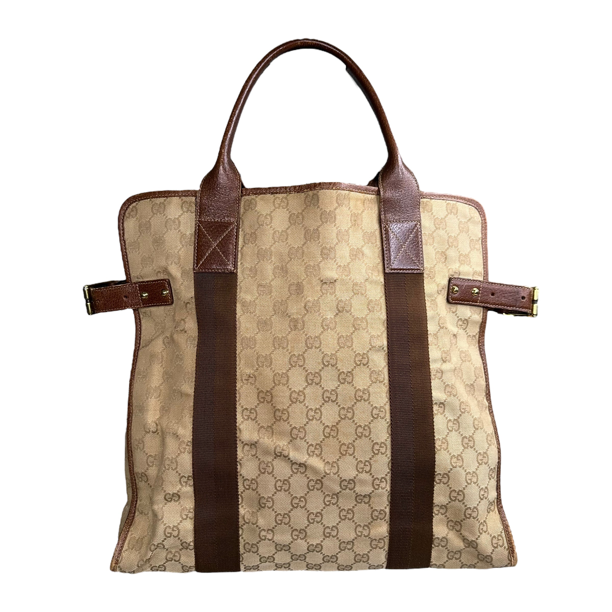 GUCCI GG CANVAS TOTE BAG W/SIDE BUCKLES