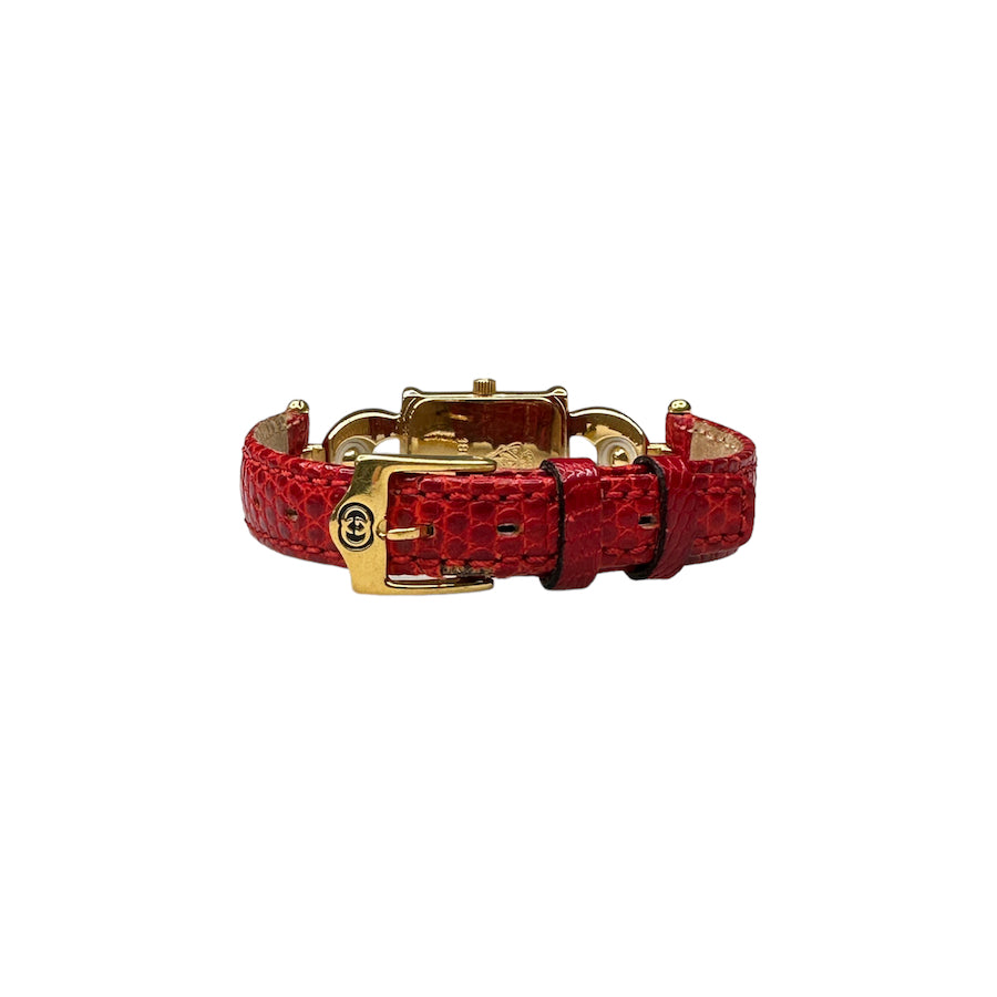 GUCCI 1800L QUARTZ WATCH - GOLD / RED LEATHER STRAP