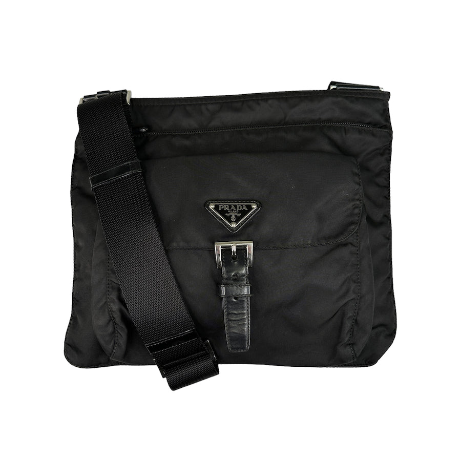 PRADA BLACK NYLON MULTI-COMPARTMENT CROSSBODY BAG