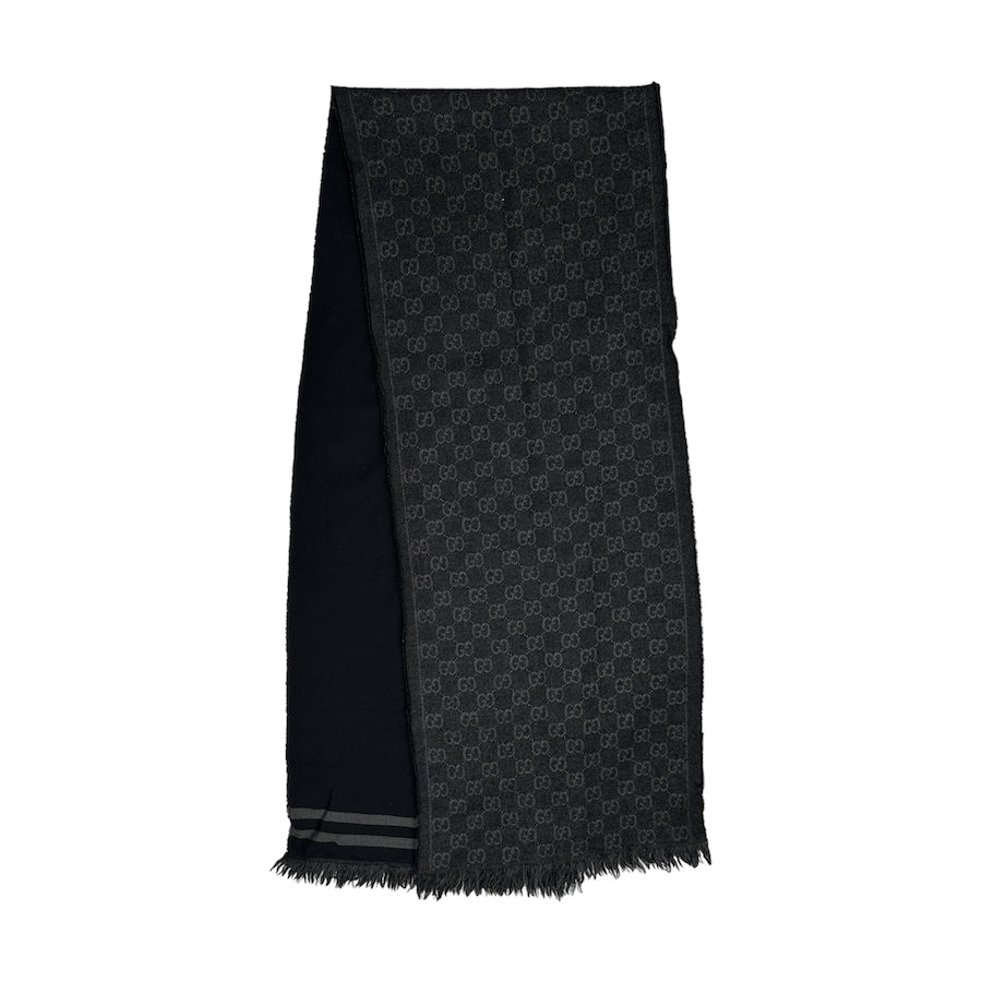 GUCCI BLACK GG MONOGRAM WOOLLEN SCARF