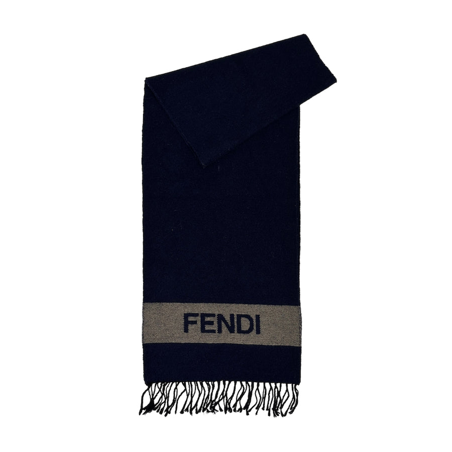 FENDI WOOLLEN NAVY / GREY SPELLOUT SCARF