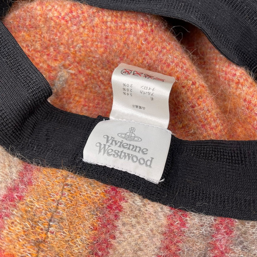 VIVIENNE WESTWOOD ORANGE PLAID FLEECE BERET