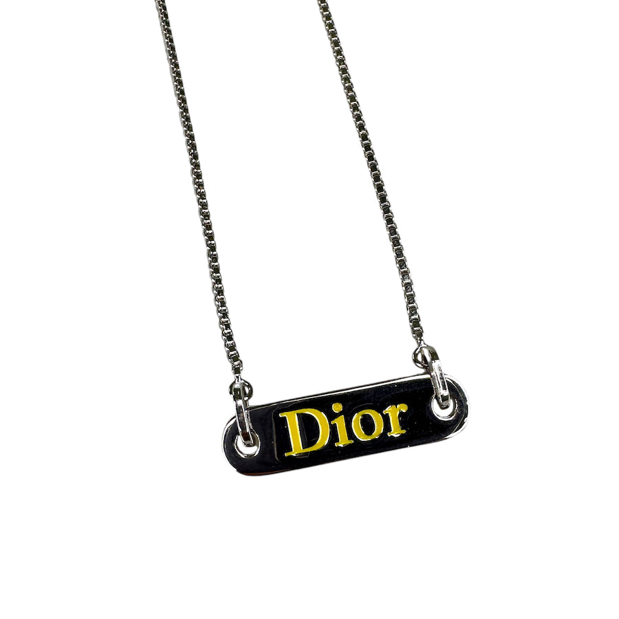 DIOR YELLOW ENGRAVED SPELLOUT NECKLACE