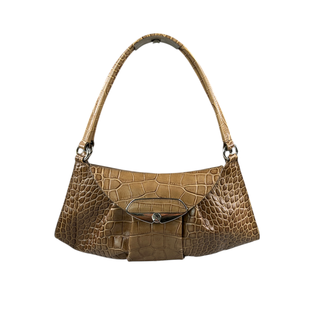 FURLA CROCODILE PRINT SHOULDER BAG - BROWN