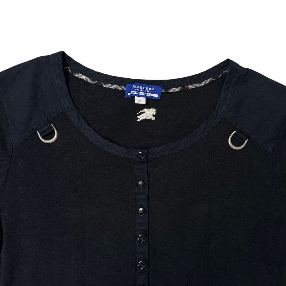 BURBERRY BLUE LABEL HALF-BUTTON TOP - BLACK