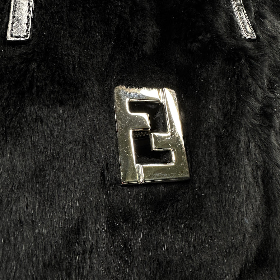 FENDI BLACK FUR LARGE TOTE BAG