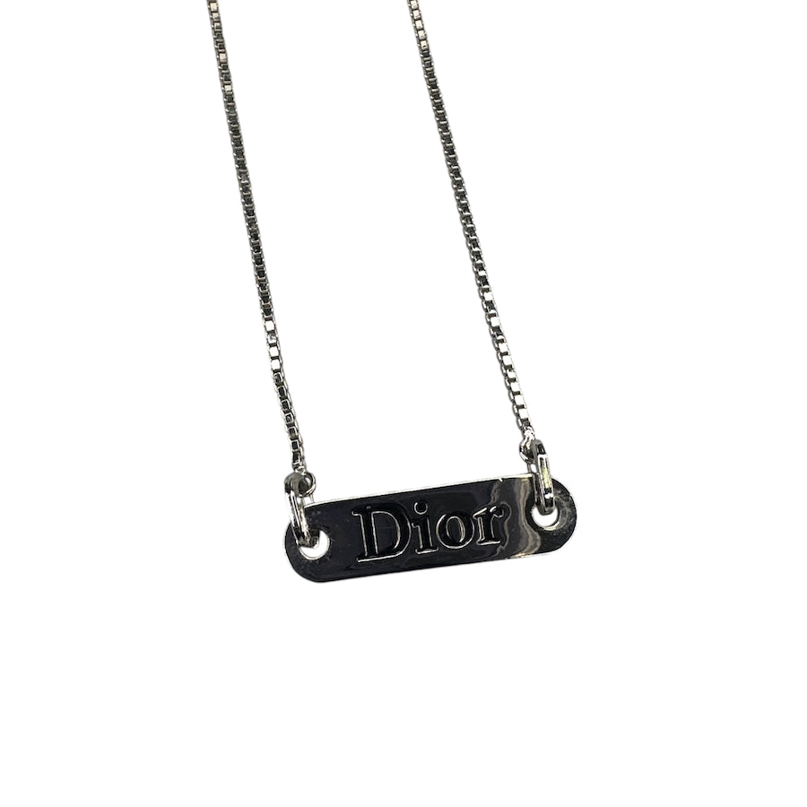 DIOR BLACK ENGRAVED SPELLOUT PLATE NECKLACE