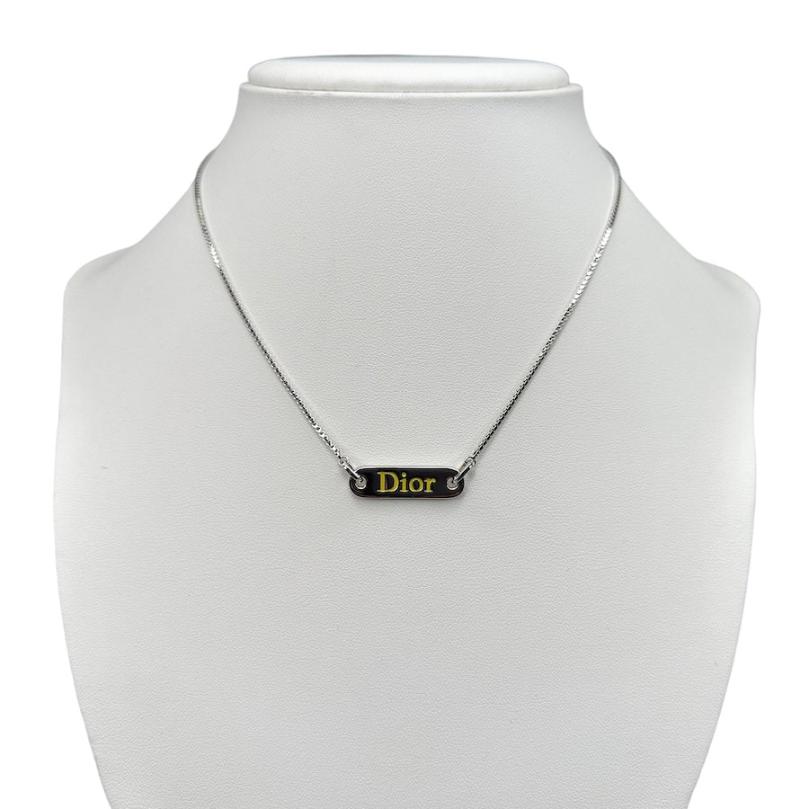 DIOR YELLOW ENGRAVED SPELLOUT NECKLACE