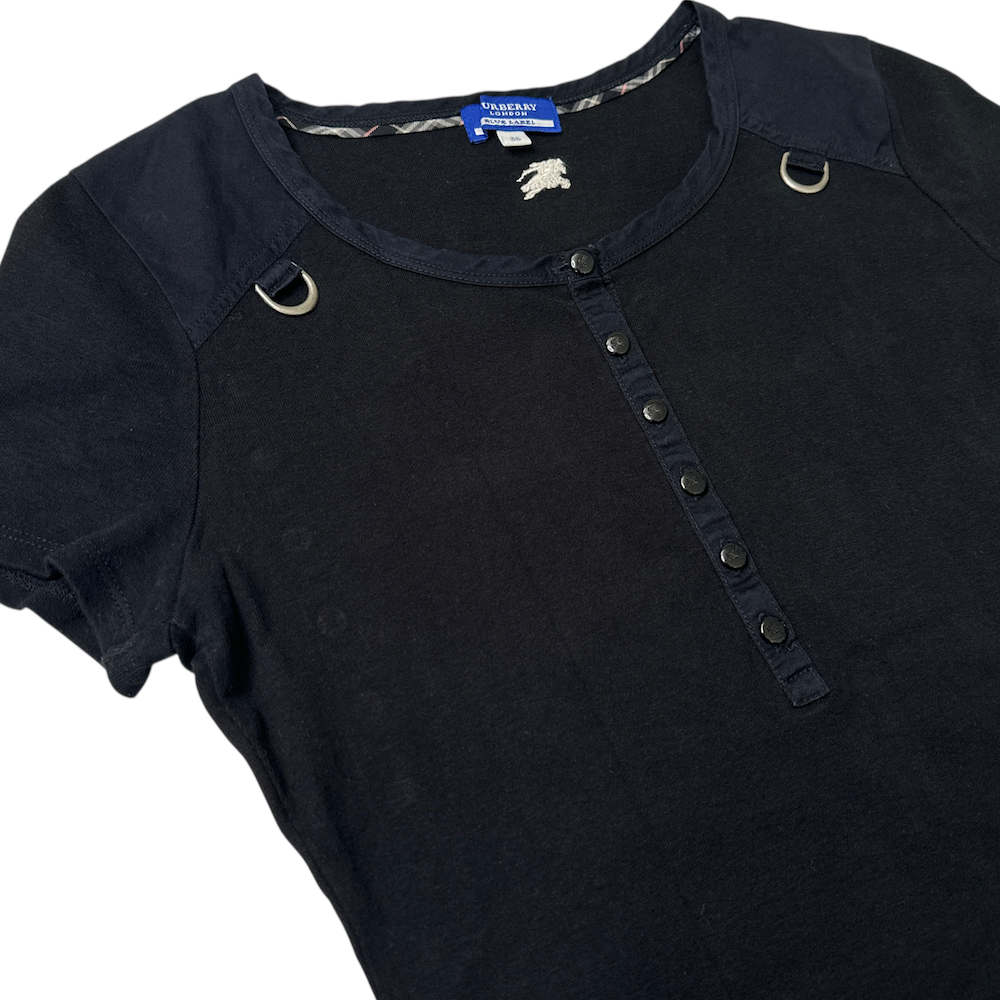 BURBERRY BLUE LABEL HALF-BUTTON TOP - BLACK