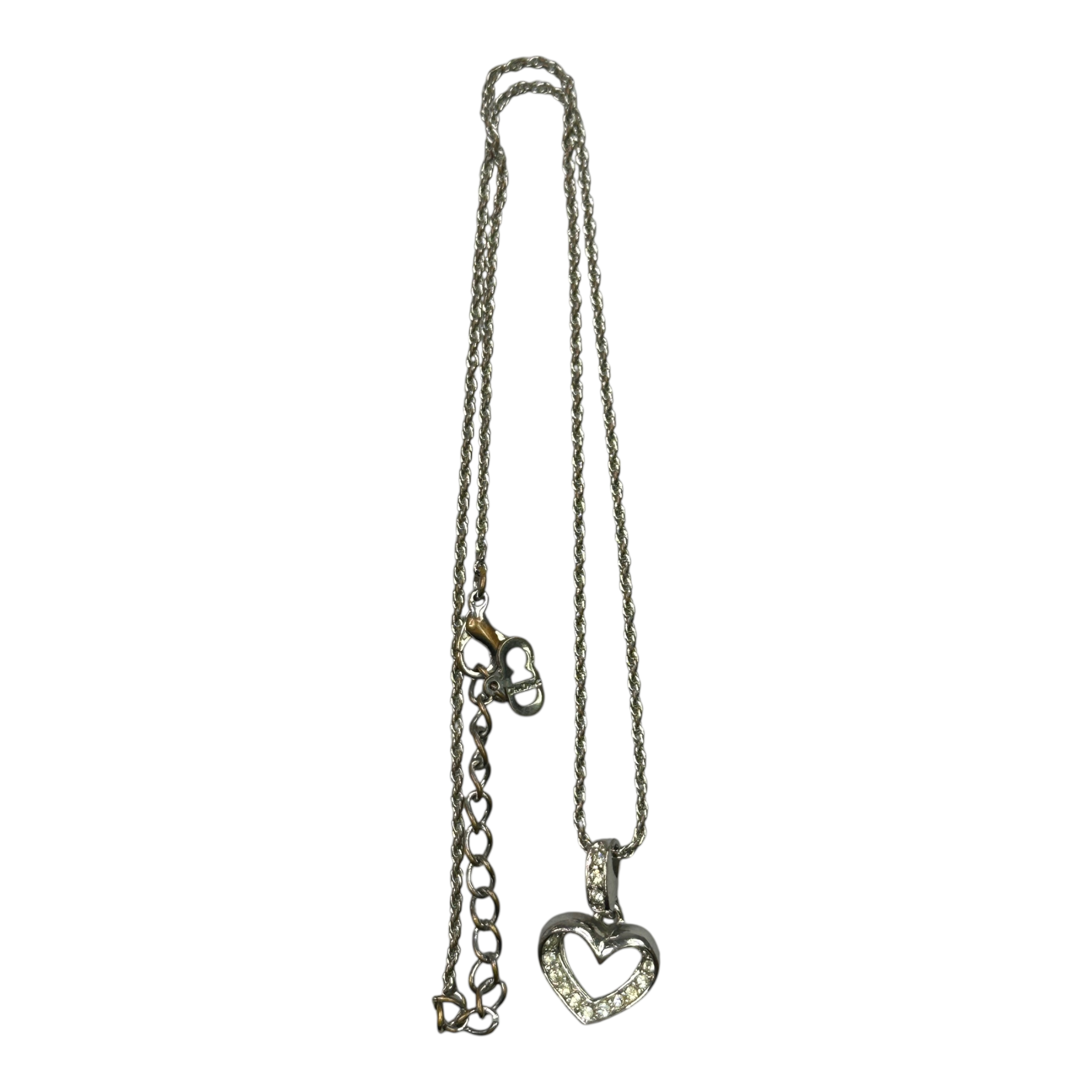 DIOR RHINESTONE HEART NECKLACE - BRASS (SILVER PLATED)