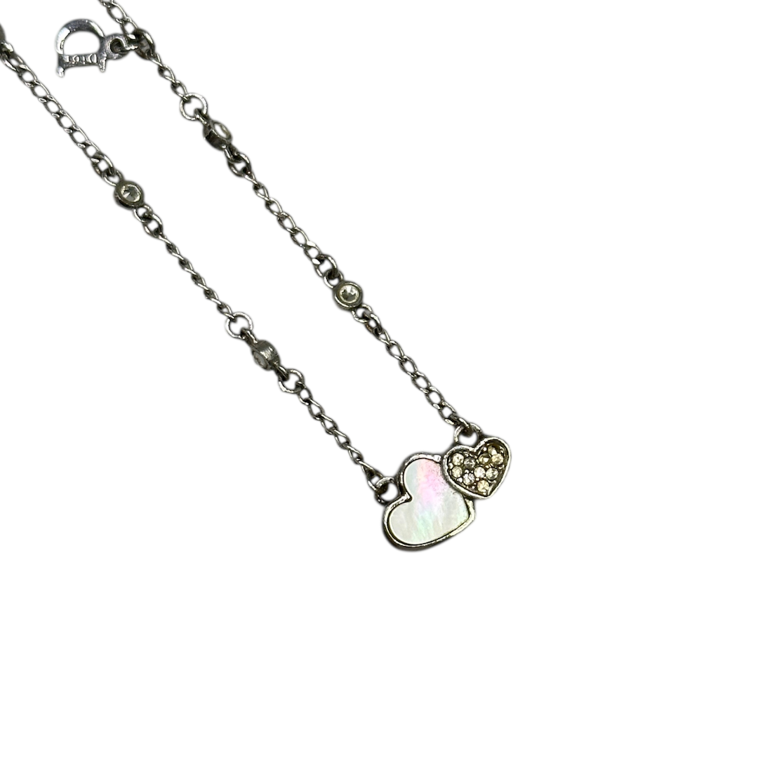 DIOR JOINED HEART PENDANT NECKLACE SILVER