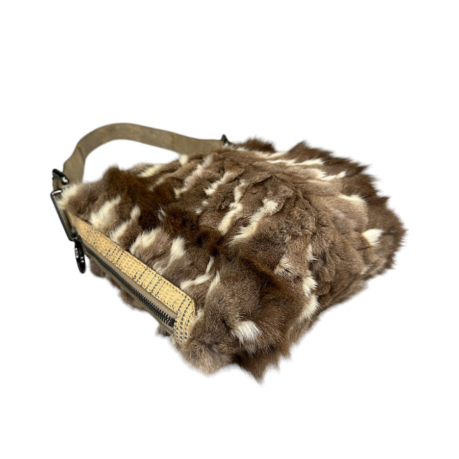 FENDI RABBIT FUR ABSTRACT SHOULDER BAG